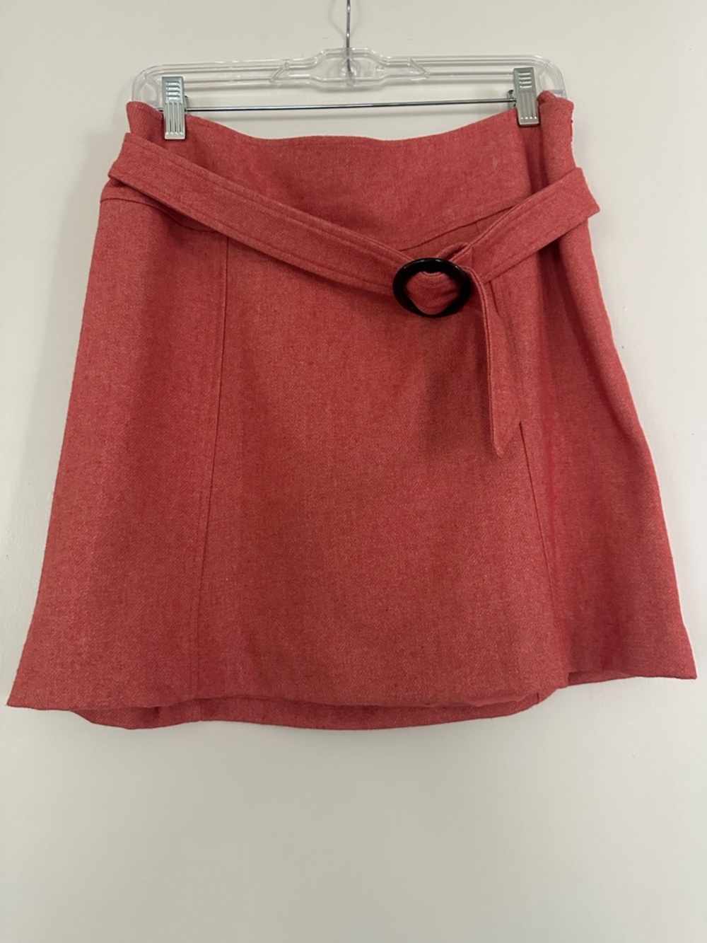 High-Waist Coral Belted A-Line Skirt